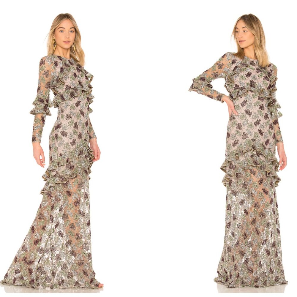 Alexis Long Sleeve Essense Floral Embroidery Sequin Gown